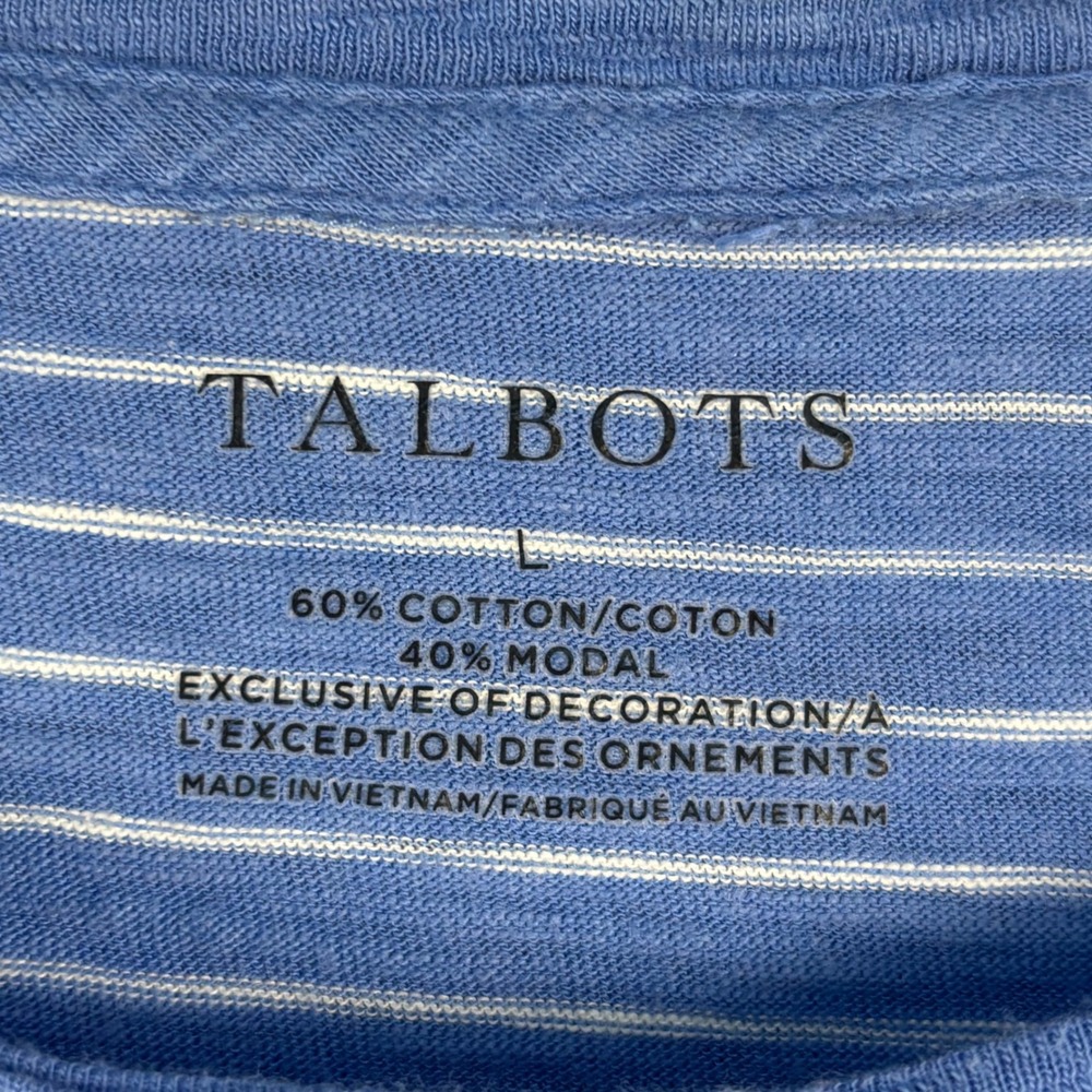 Talbots Womens Large Blue Striped 3/4 Sleeve Embroidered Paris Dog Walker Top - Picture 3 of 7